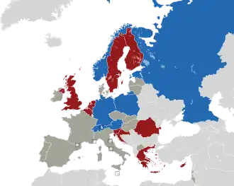 A coloured map of the countries of Europe