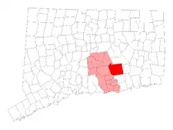 East Haddam's location within Middlesex County and Connecticut