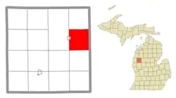 Location within Lake County (red) and an administered portion of the Luther village (pink)