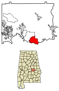 Location of Emerald Mountain in Elmore County, Alabama.