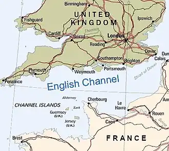 A map of the English Channel, south of England, north of France