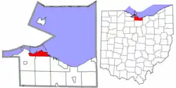 Location of Sandusky in Erie County, Ohio.