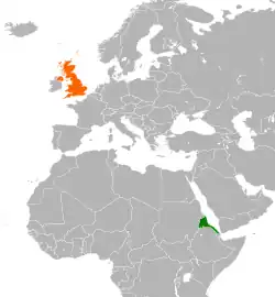 Map indicating locations of Eritrea and United Kingdom