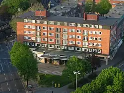 Modern, rectangular building viewed from above