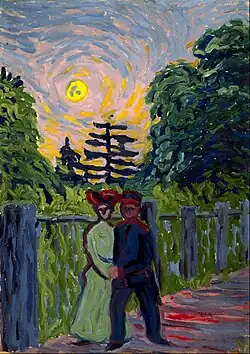 Ernst Ludwig Kirchner, Moonrise: Soldier and Maiden (1905), oil on board, 69.9 x 49.5&nbsp;cm
