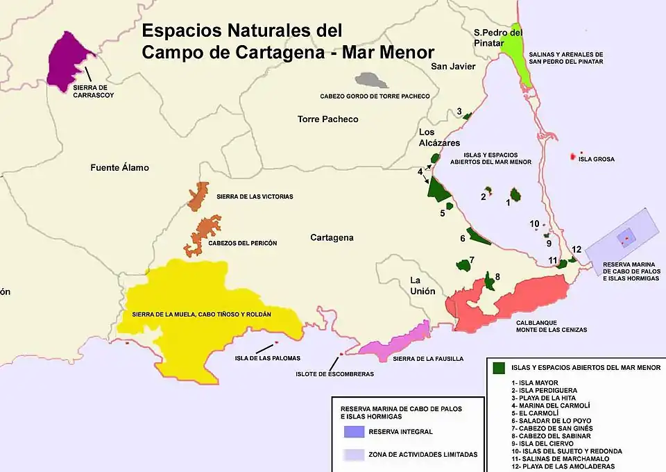 Map of the protected areas of the Campo de Cartagena