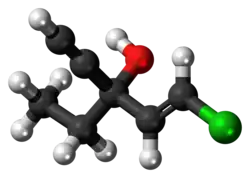 Ball-and-stick model of the ethchlorvynol molecule