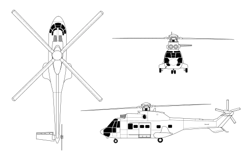 Orthographically projected diagram of the AS332 Super Puma
