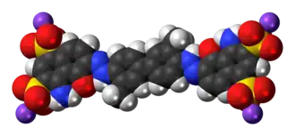 Space-filling model of the Evans blue molecule, sodium salt