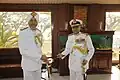 Exchange of the baton between Vice Admiral SPS Cheema and Vice AdmiralSunil Lanba