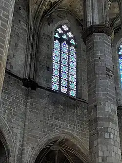 FC Barcelona logo as it appears on one of the stained glass windows
