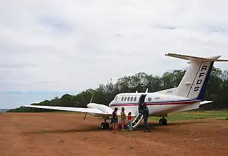 An RFDS Beech KingAir on a remote airstrip in Queensland, Australia.