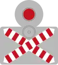 Level crossing without gates and with a flashing red warning light (single track)