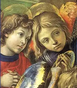Apparition of the Virgin to St. Bernard (detail) (1486) Oil on panel, 210 × 195&nbsp;cm, Church of Badia, Florence