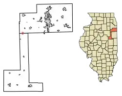 Location of Cabery in Ford County, Illinois.