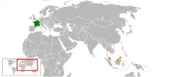 Map indicating locations of France and Malaysia