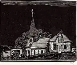 Church, Burks Falls (second version), c. 1930, wood engraving on calendered wove paper, National Gallery of Canada, Ottawa