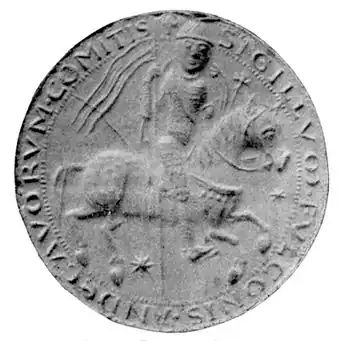 A medieval seal depicting a man on a horse
