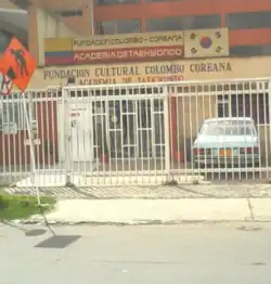 The exterior of the Korean-Colombian Cultural Foundation's building in Bogota.