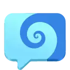 Embossed square speech balloon with blue vortex