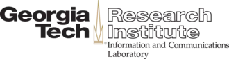 The words "Georgia Tech" in black to the left of a stylized campanile, and the words "Research Institute" in outline to the right of the stylized campanile. The words "Information and Communications Laboratory" are written below the right side of the image.