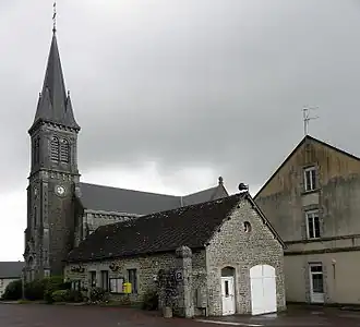 The town hall and church in Gandelain