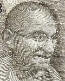Gandhi on the front of the current 500 Rupee note. He is also depicted on other Indian Rupee banknotes.
