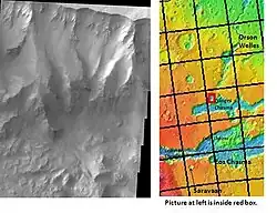 Cliff in northern wall of Ganges Chasma, as seen by THEMIS. Click on image to see relationship with other features in the Coprates region.