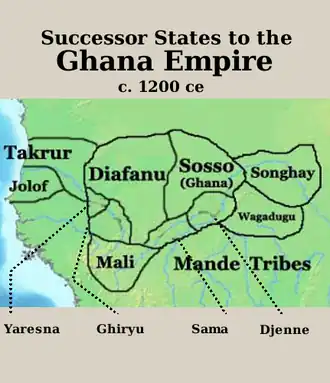 Map of West Africa after the fall of Ghana to the Sosso