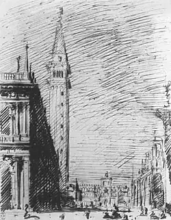 Sketch in pencil and ink of the Piazetta, Venice, Canaletto, c. 1730