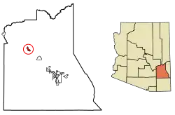 Location of Bylas in Graham County, Arizona.