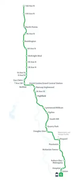 Map of the Green Line LRT full vision