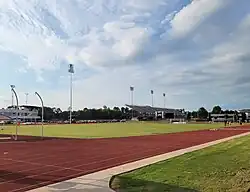 Groseclose Track at Brown Stadium, track and field area & Malone Stadium away stands and football fieldhouse