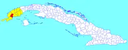 Guane municipality (red) within Pinar del Río Province (yellow) and Cuba