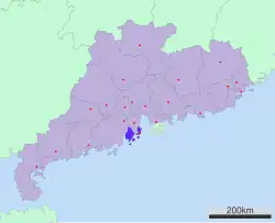Location of Zhuhai in Guangdong