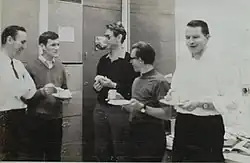 Gunn (middle) with friends at a party, 1969.