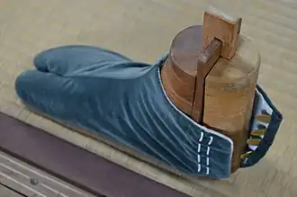 Close-up photo of kohaze (metal clasps), used to fasten tabi.