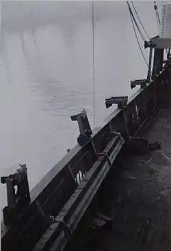 Bulwark of HMS Largs with 4 fittings, 2 lifted, 2 deployed