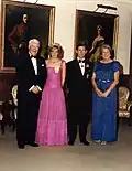 Diana wearing a pink ballgown at a gala banquet in Brisbane, 1983