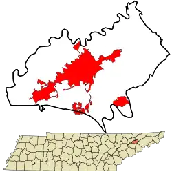 Location in Hamblen County and the state of Tennessee