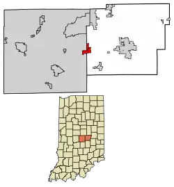 Location in Hancock County and Marion County, Indiana