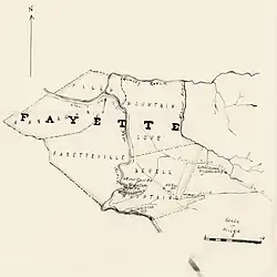 Location of "Beechwood" on hand-drawn map depicting part of Fayette County, West Virginia c. 1887