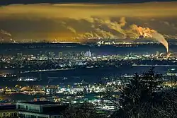 View of the industrial landscape of Mannheim and Ludwigshafen from Heidelberg