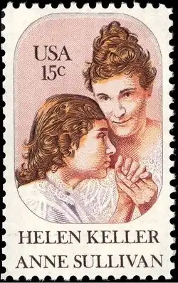 Helen Keller (left) and Anne Sullivan