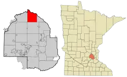 Location of the city of Dayton within Hennepin County, Minnesota