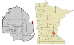 Location of the city of St. Anthony within Hennepin and Ramsey Counties in the state of Minnesota