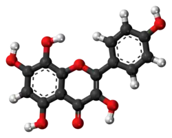 Ball-and-stick model of the herbacetin molecule