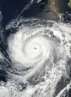 A satellite image of a powerful hurricane off the Pacific coast of Mexico