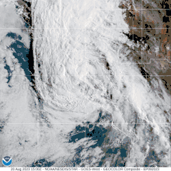 Satellite animation of a tropical storm moving over the Baja California peninsula