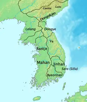 A map of Korea, c. 1 CE Jinhan is in the southeast of the peninsula.